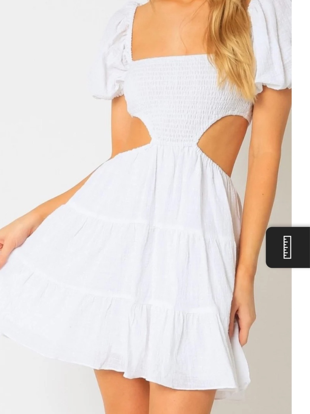 Olivaceous White Puff Sleeve Cutout Mini Dress